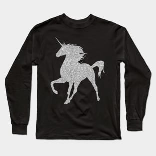 Silver Faux Glitter Magical Unicorn Long Sleeve T-Shirt